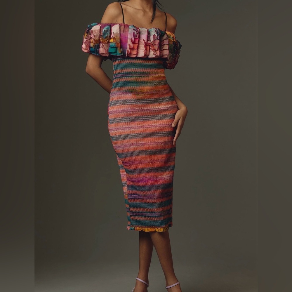 Hope for flowers Multicolor Striped Midi Dress in Pink, Orange & Green